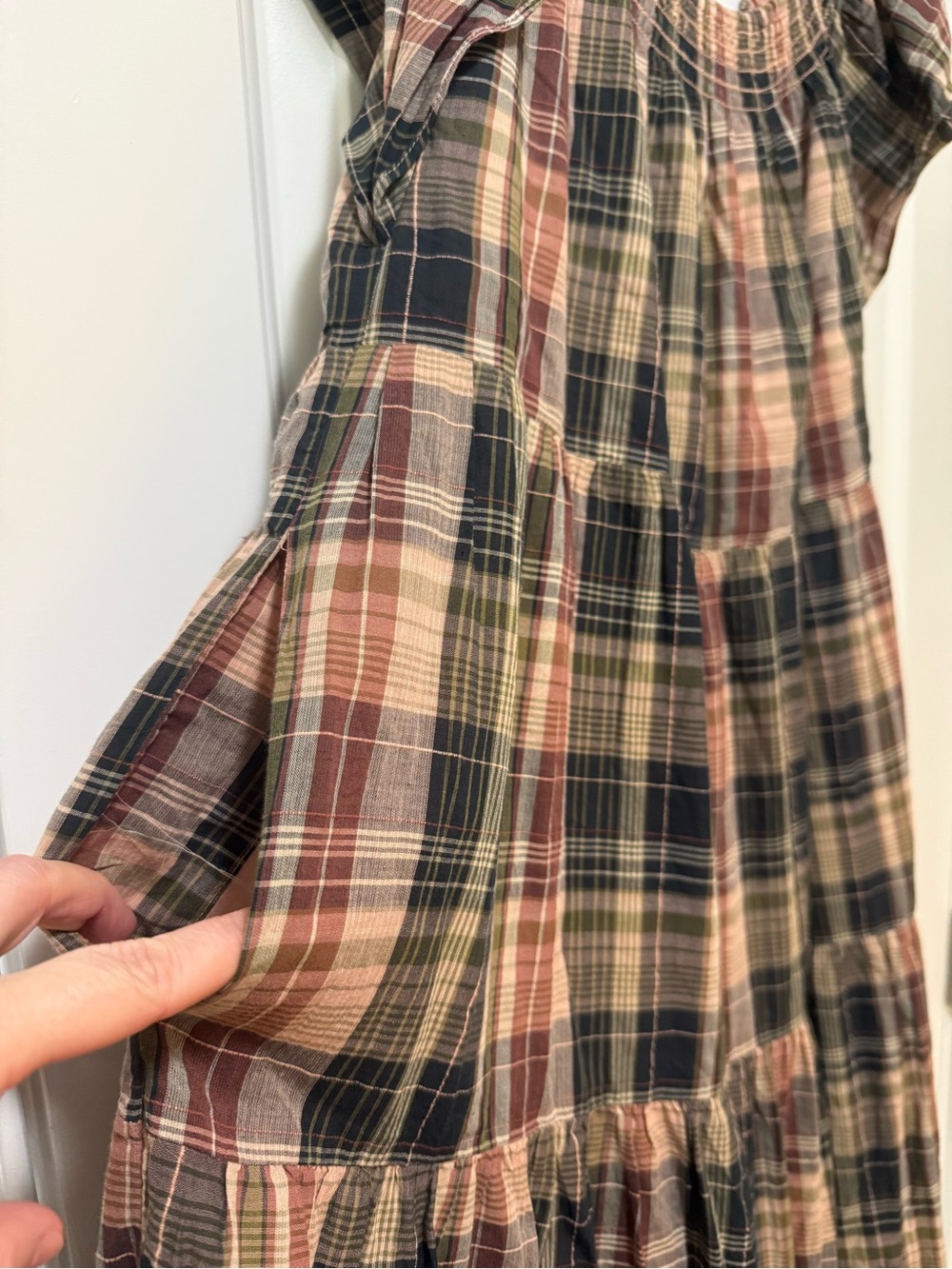Madewell Flutter-Sleeve Tiered Midi Dress in Plaid XXL - Picture 10 of 12